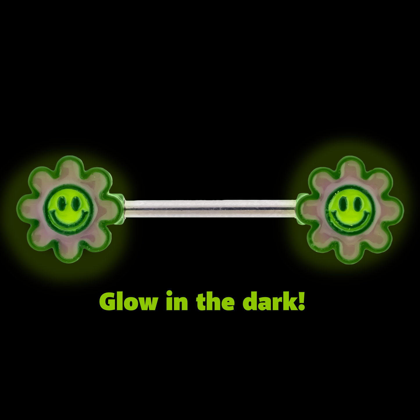 14G Nipple Barbell - Pink Glow in the Dark Flower - Pierced Addiction