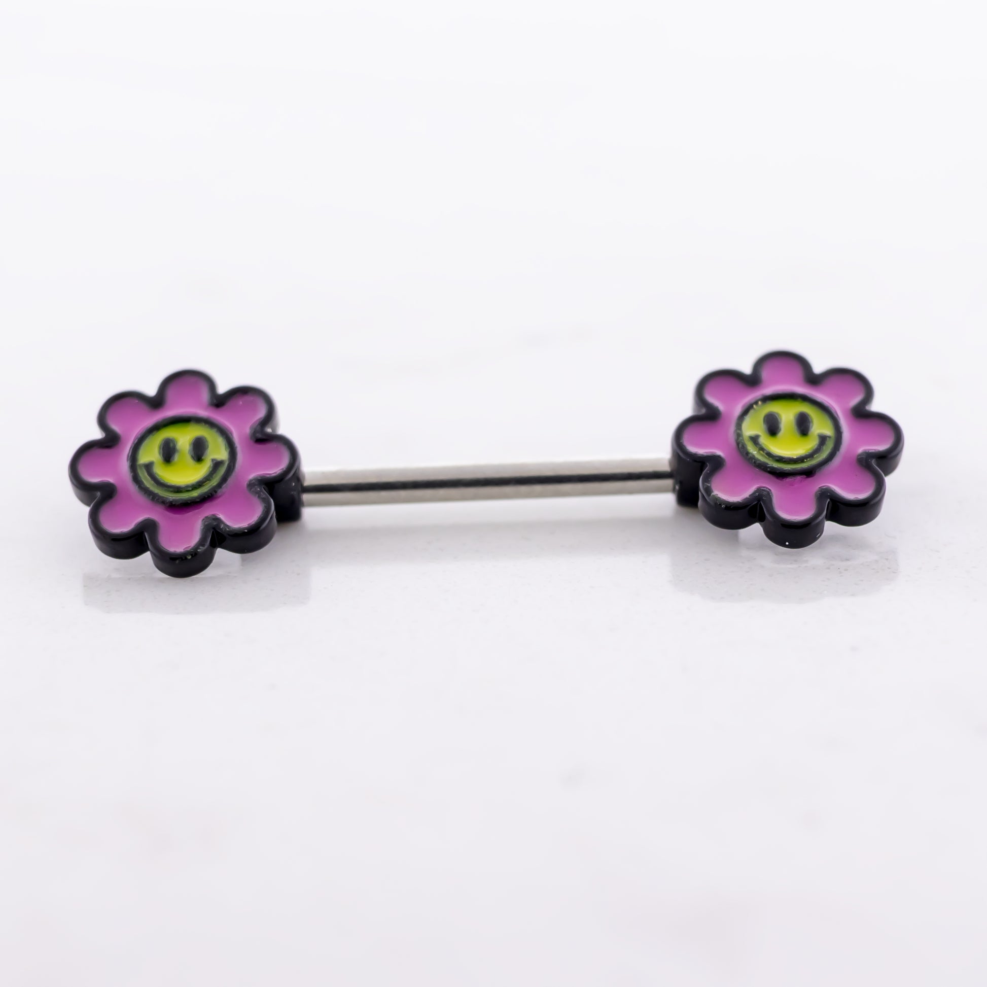 14G Nipple Barbell - Pink Glow in the Dark Flower - Pierced Addiction