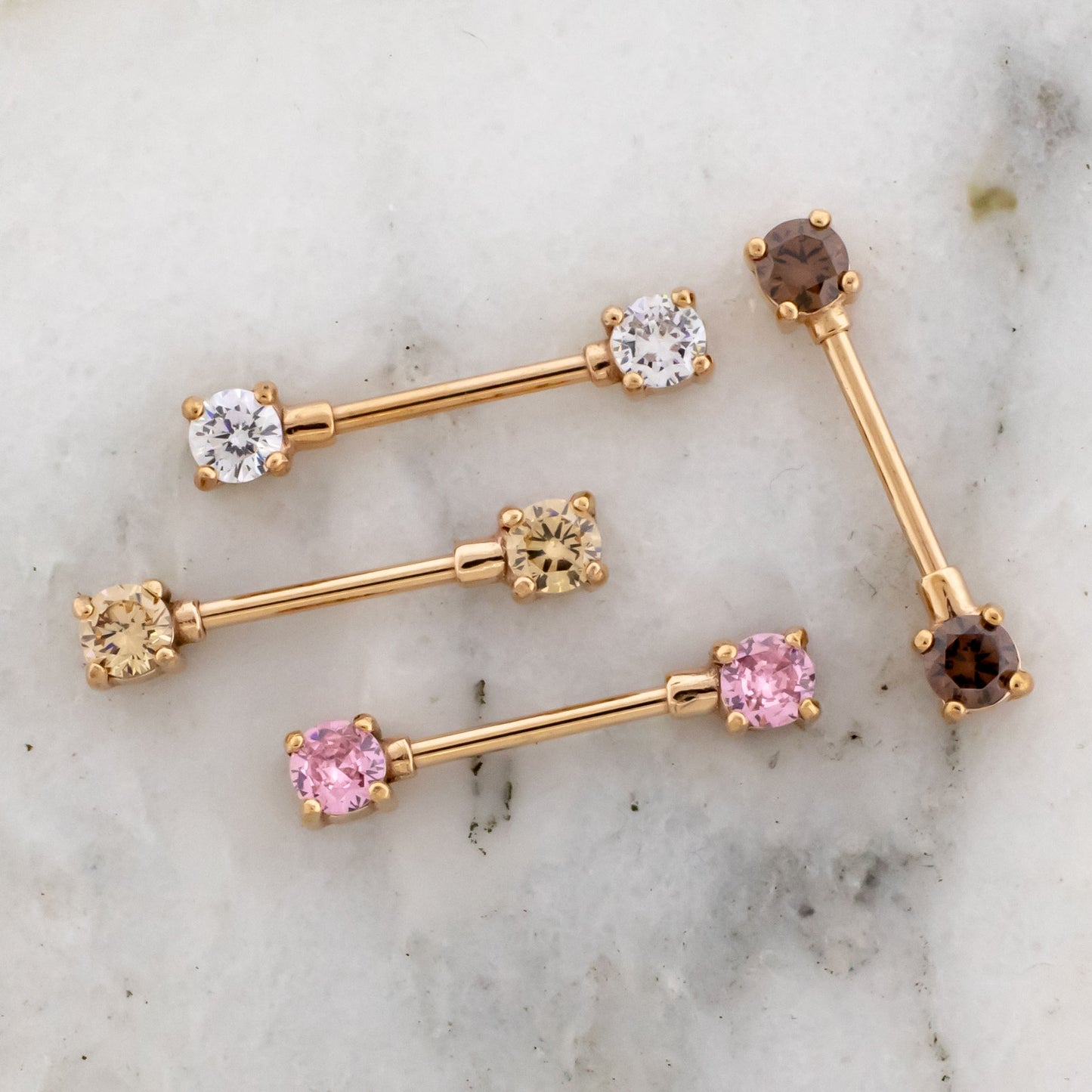 14G Rose Gold Front Facing Gem Nipple Barbell - Pierced Addiction