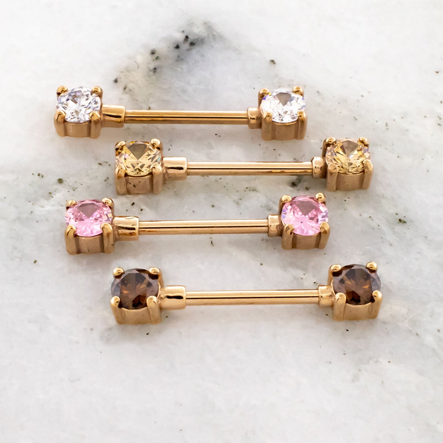 14G Rose Gold Front Facing Gem Nipple Barbell - Pierced Addiction
