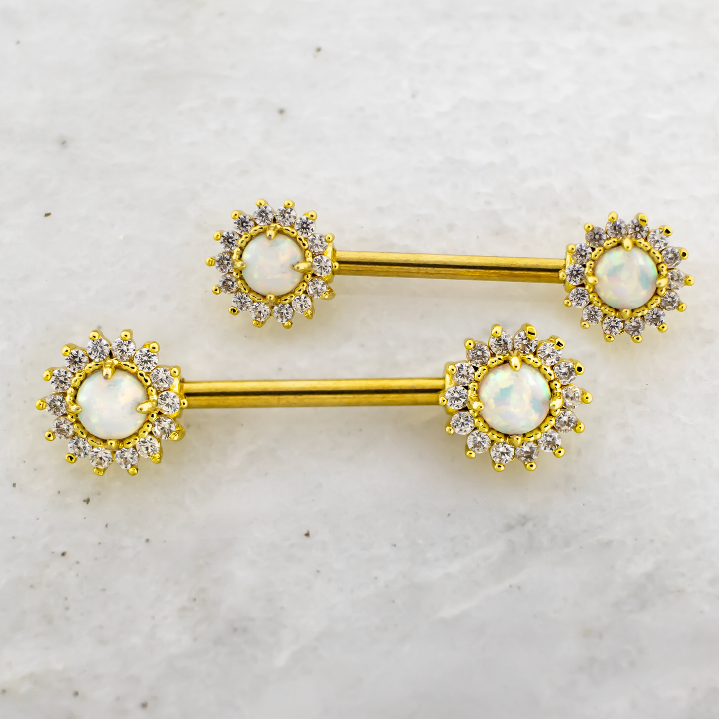 14G Opal Sun Nipple Barbell - Pierced Addiction