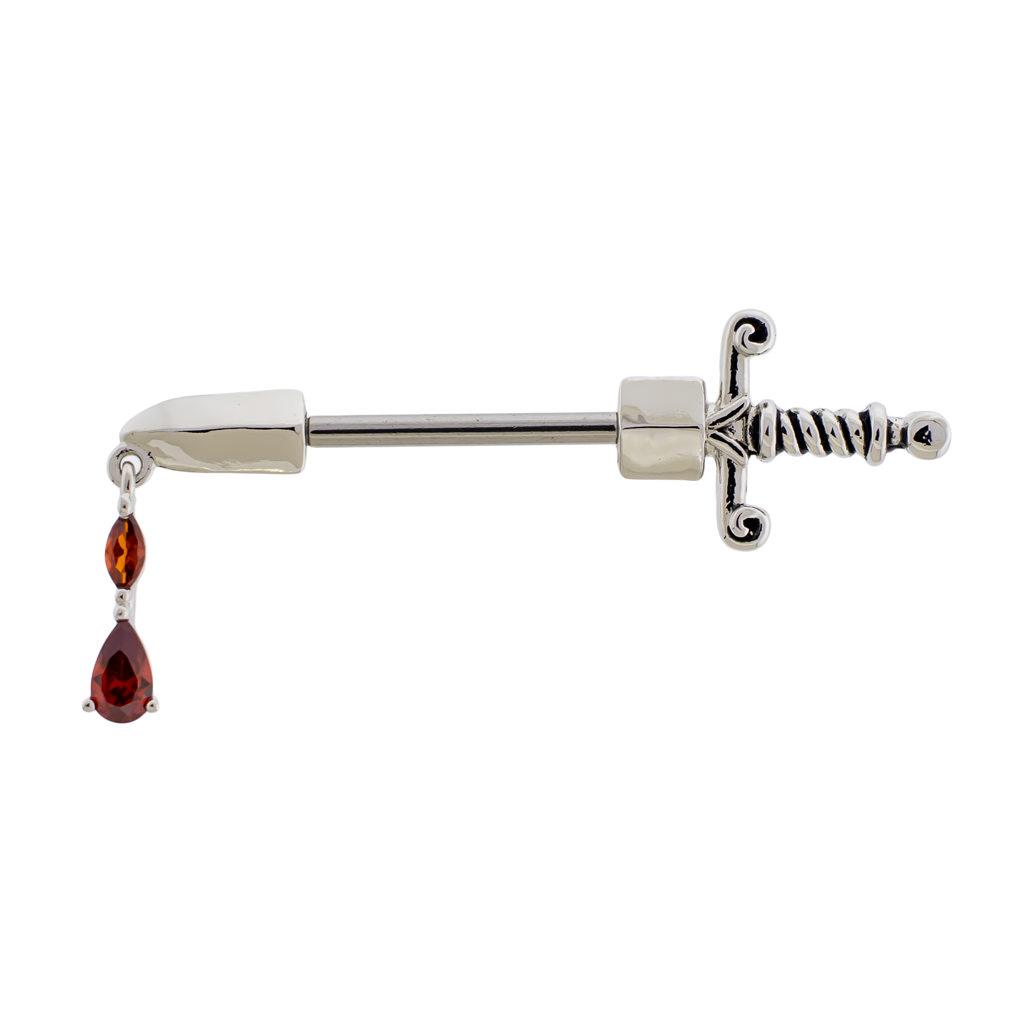 14G Sword With Gem Blood Dangle Nipple Barbell - Pierced Addiction