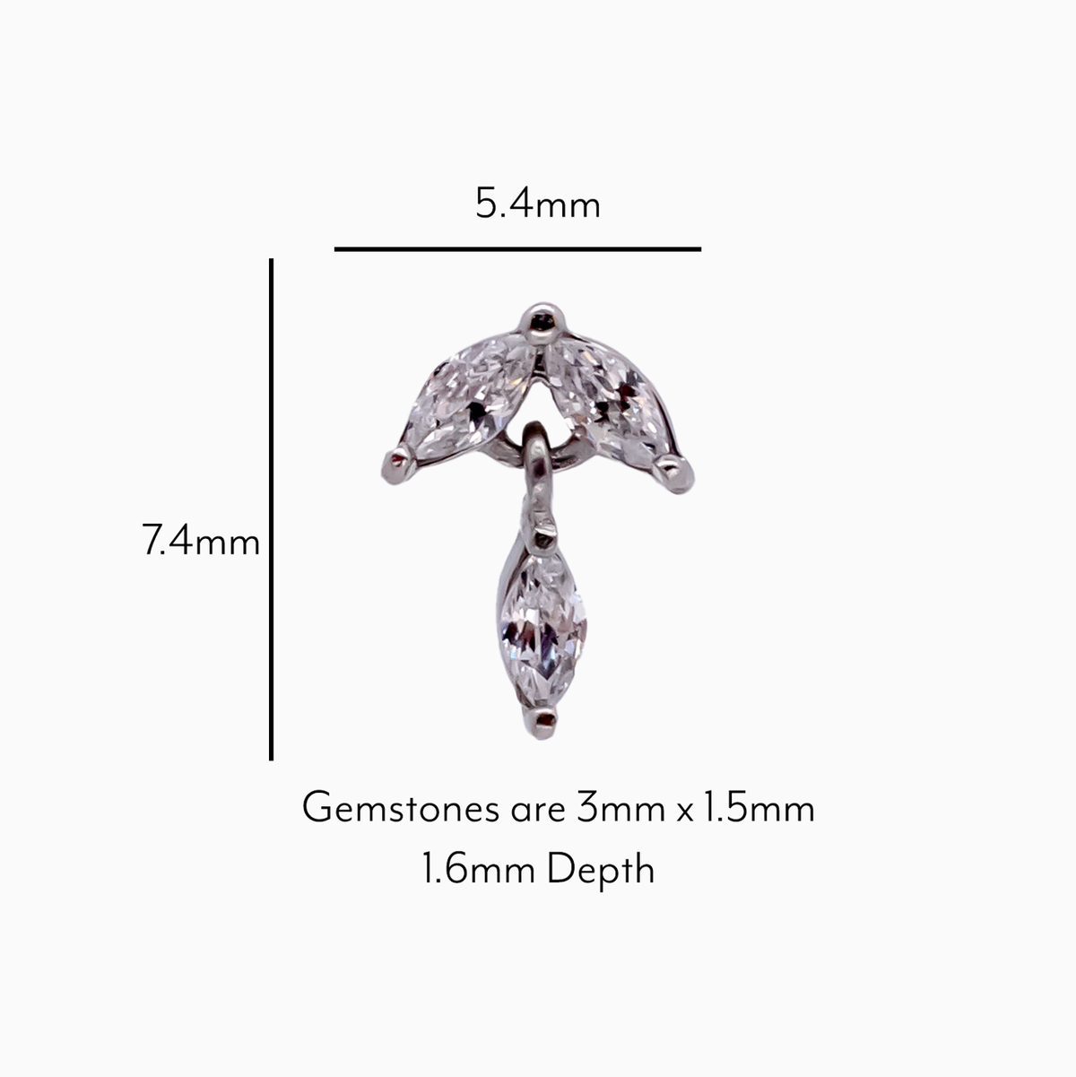 Steel Internally Threaded End - Marquise Gem Dangle 16G
