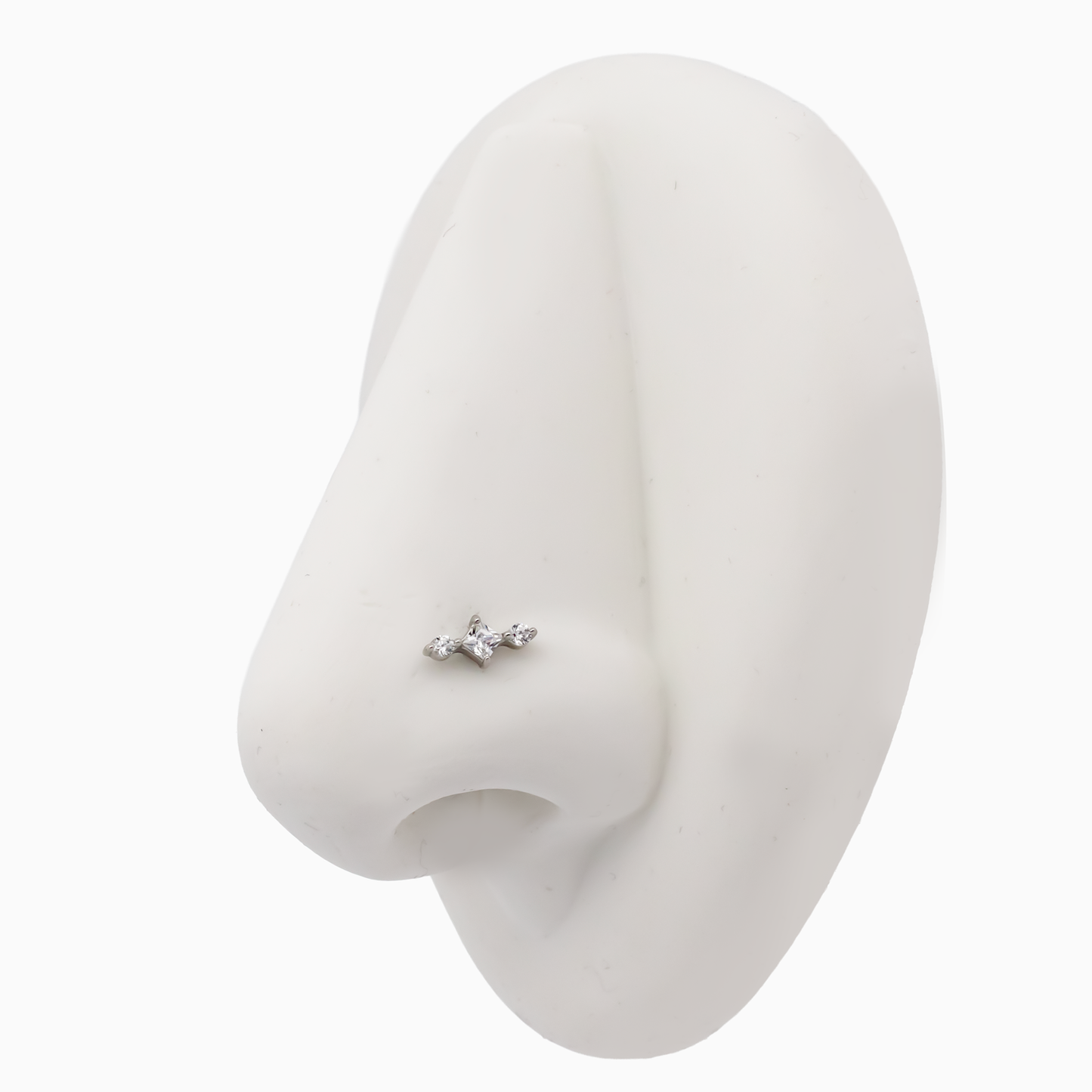 Steel Internally Threaded End - 2 Round CZ And Square 16G