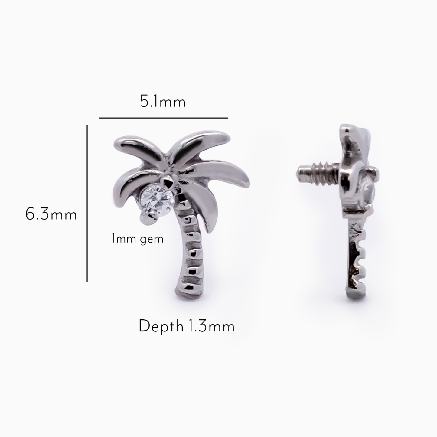 Steel Internally Threaded Palm Tree CZ End - 16G