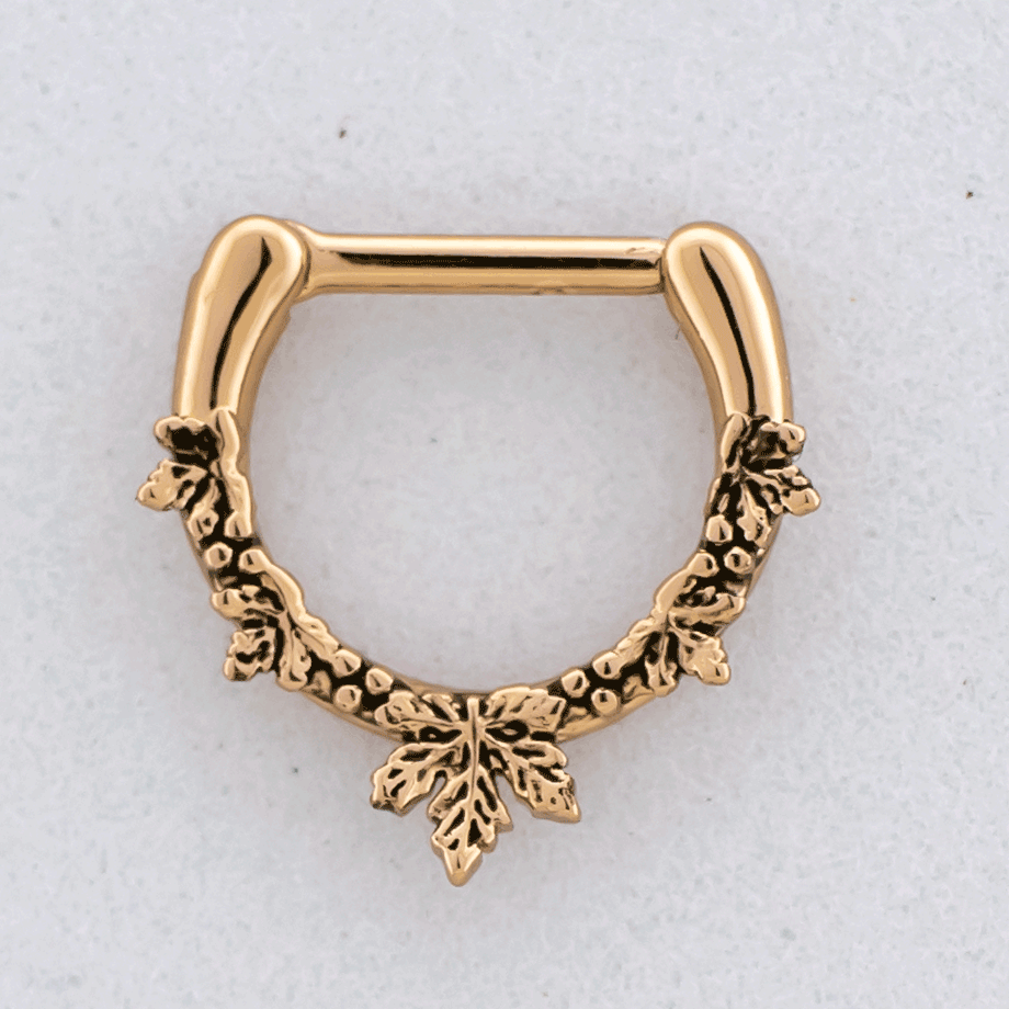16G Rose Gold PVD Septum Clicker w/ Maple Leaf