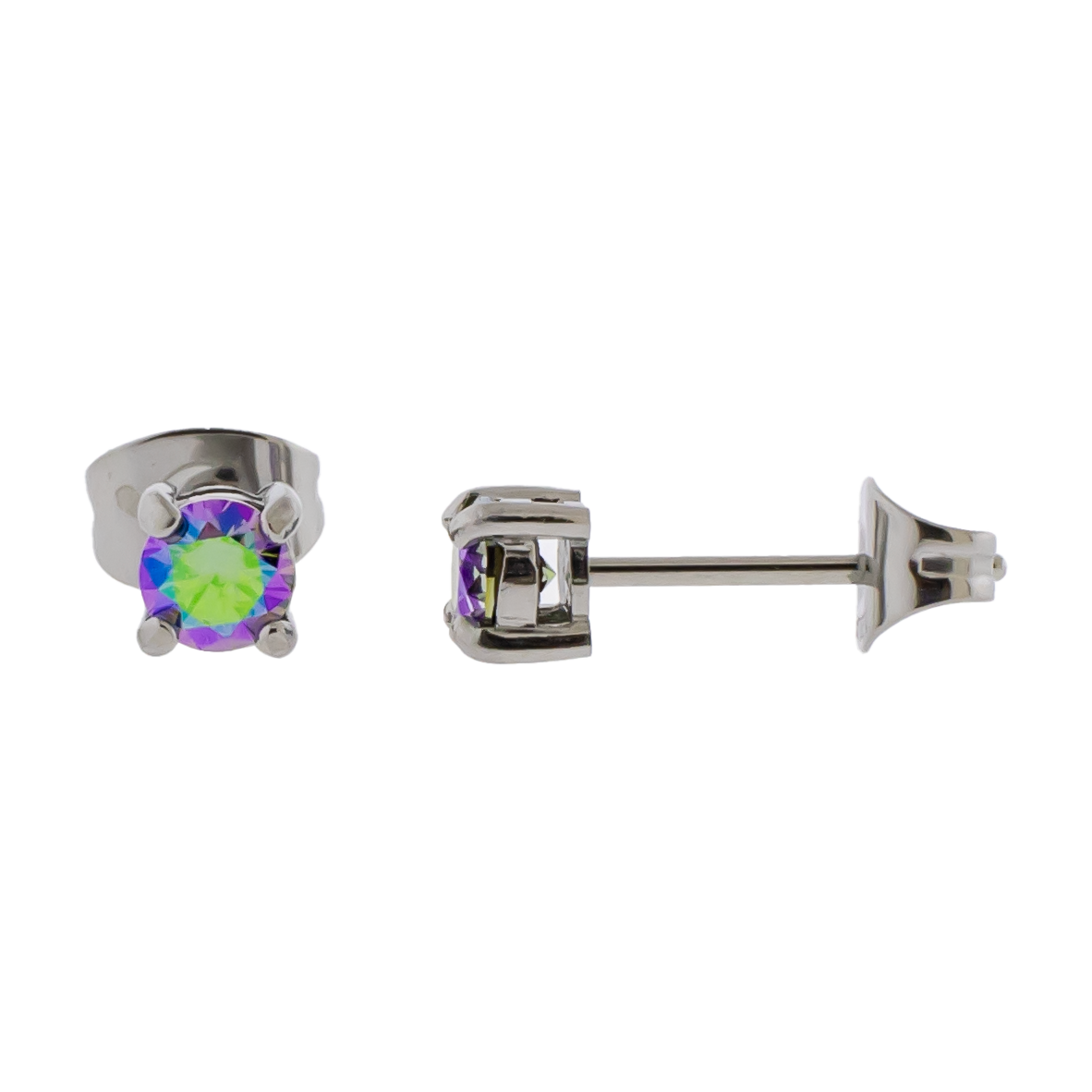 Steel Prong Set Round Premium Zirconia Earring Studs - Pierced Addiction