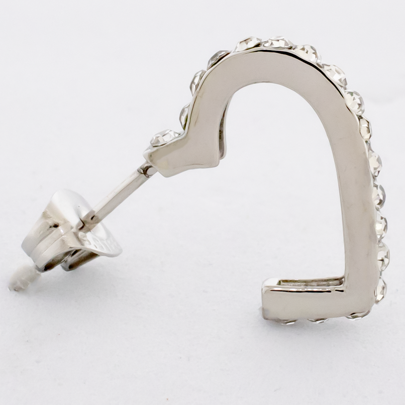 Pair Gemmed Heart Earring Hooped Studs