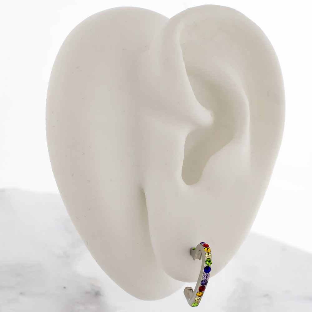 Pair Gemmed Heart Earring Hooped Studs