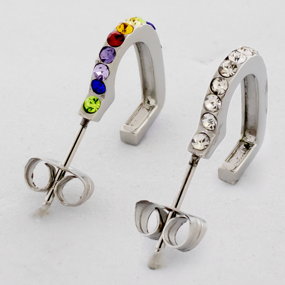 Pair Gemmed Heart Earring Hooped Studs