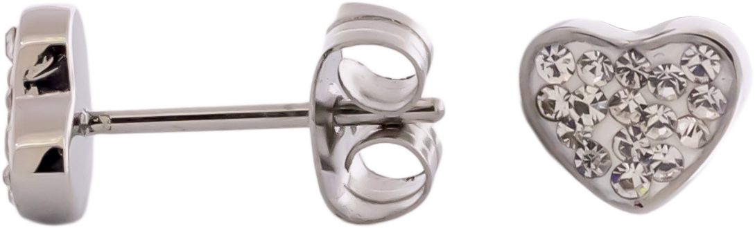 Pair Gemmed Heart Earring Studs- Clear