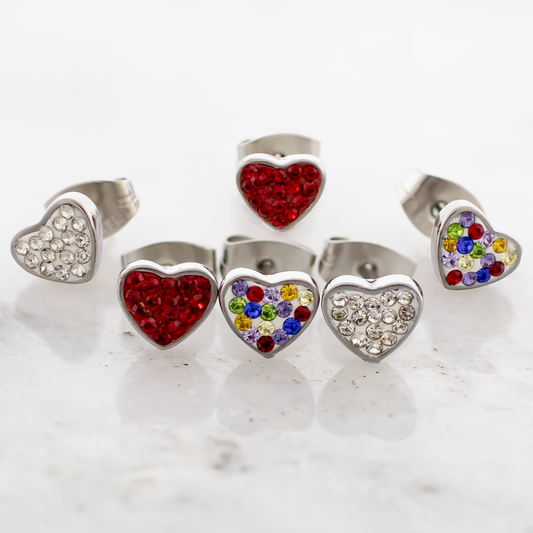 Pair Gemmed Heart Earring Studs