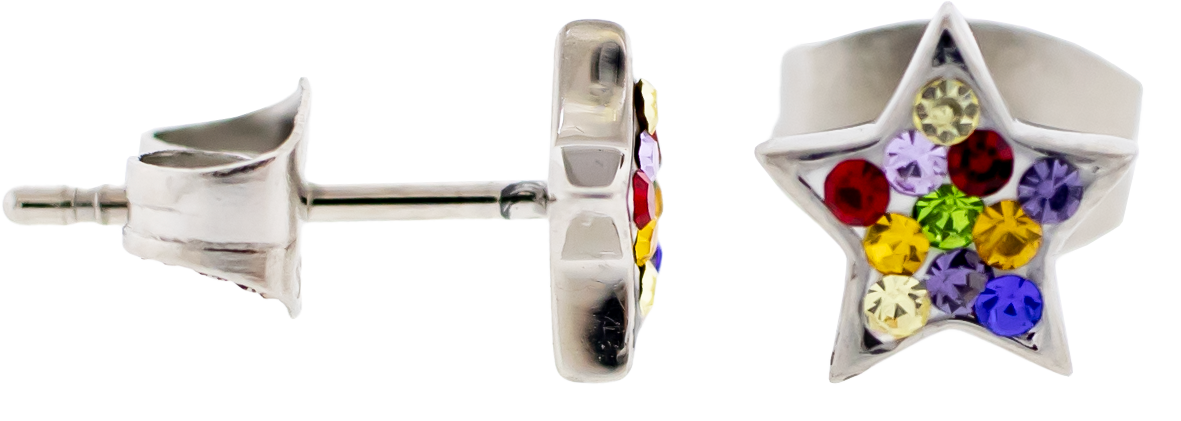Pair Gemmed Star Earring Studs- Rainbow