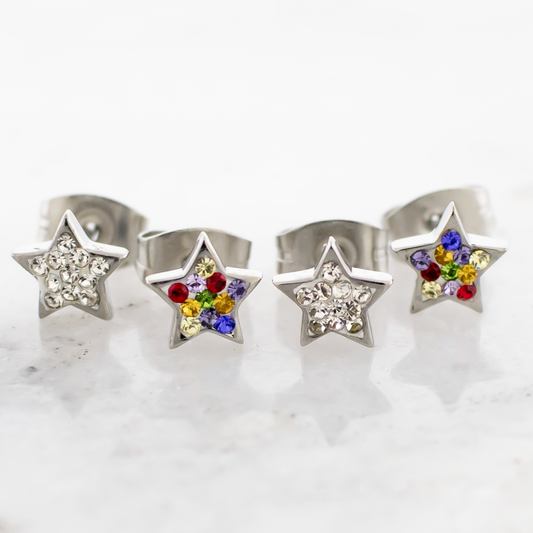 Pair Gemmed Star Earring Studs