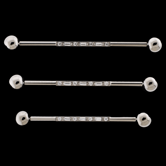 Leah- 14G Industrial Barbell w/ Cubic Zirconia Gems 