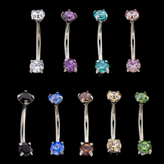 Prong Set Premium Zirconia Navel Barbell - Khrysos Jewelry