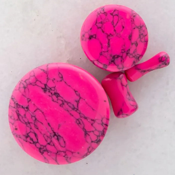 Pink Dyed Howlite Stone Plugs - Pierced Addiction