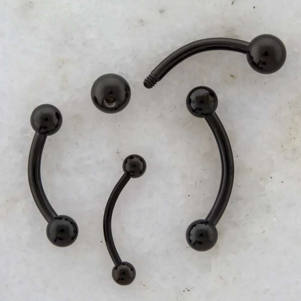 18G - 14G Black PVD Coated Externally Threaded Curved Barbells - Pierced Addiction