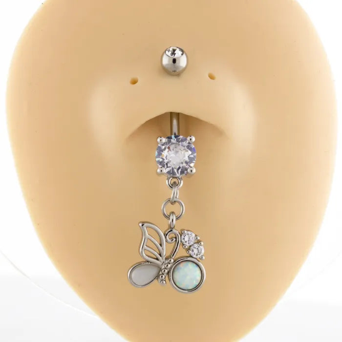 14G Butterfly With Opal Accent Navel Ring - Pierced Addiction