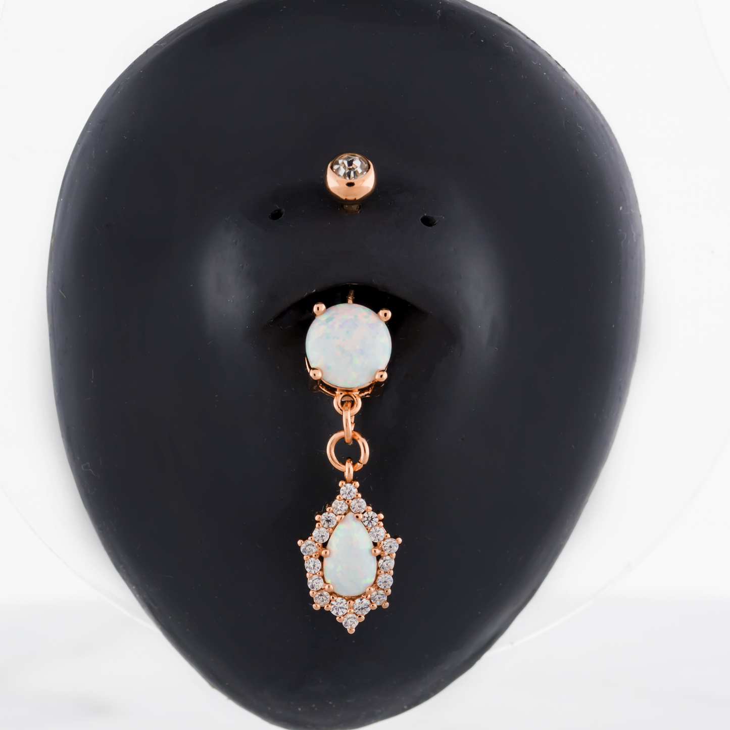 14G White Opal with Clear Gems Navel Ring - Pierced Addiction