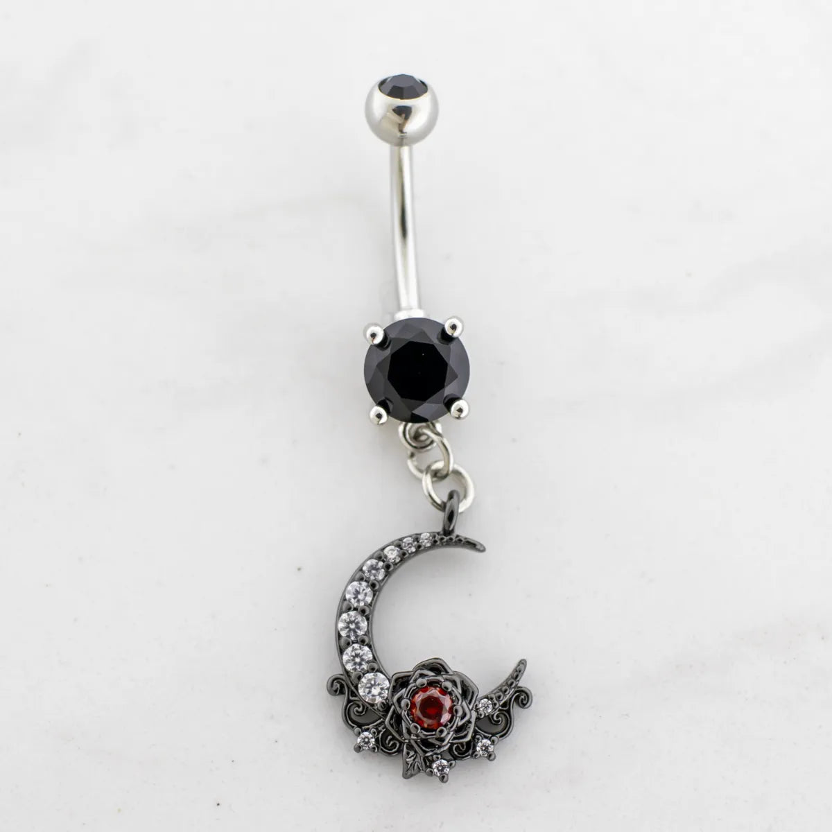 14G Black Moon Rose Navel Ring - Pierced Addiction