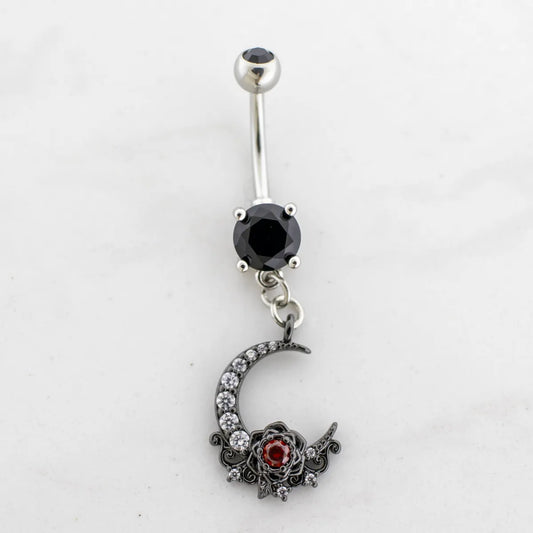 14G Black Moon Rose Navel Ring - Pierced Addiction