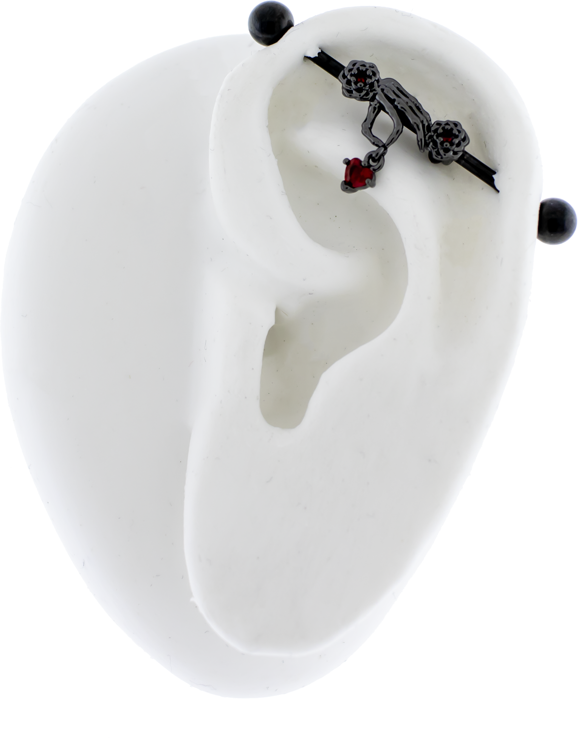 14G Industrial Barbell - Skeleton Hand Heart - Pierced Addiction