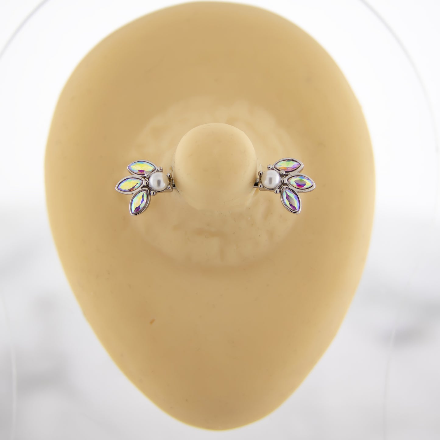 14G Aurora Borealis with Pearl Nipple Barbell - Pierced Addiction