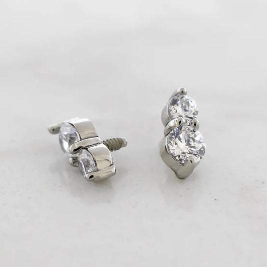 16G/18G Steel Internally Threaded End- Double Gem - Pierced Addiction