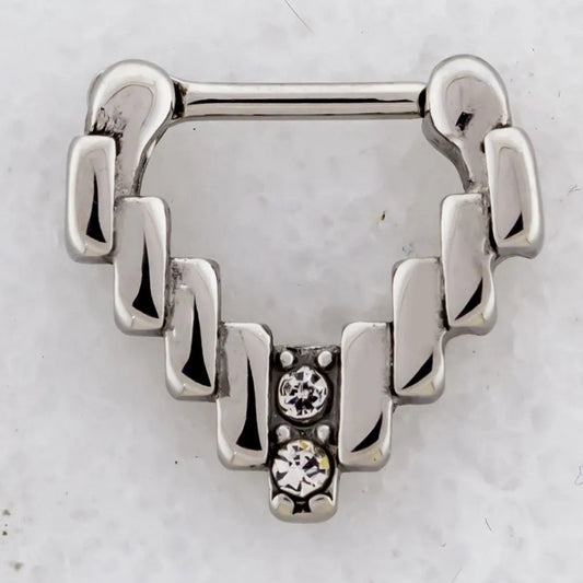 Stylish 16G Steel Septum Clicker with Crystal Accents - Pierced Addiction