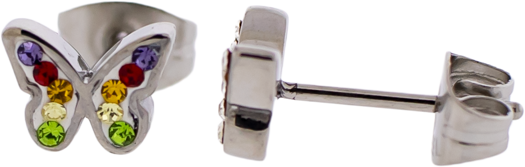 Pair Gemmed Butterfly Earring Studs- Rainbow