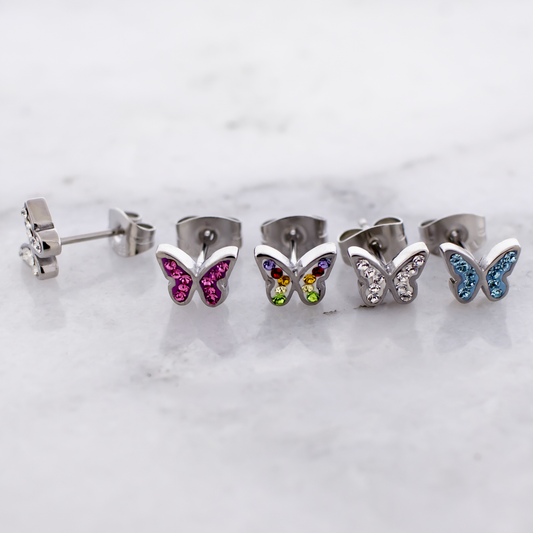 Pair Gemmed Butterfly Earring Studs