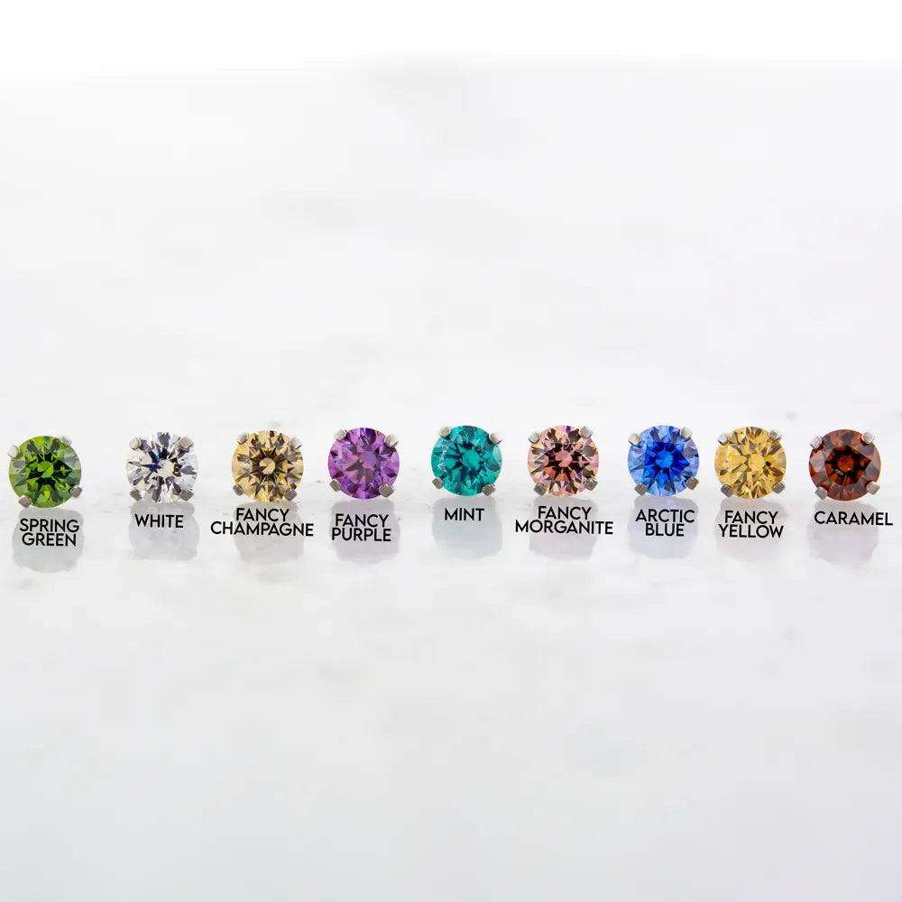Steel 14G Prong Set Round Premium Zirconia end - Pierced Addiction