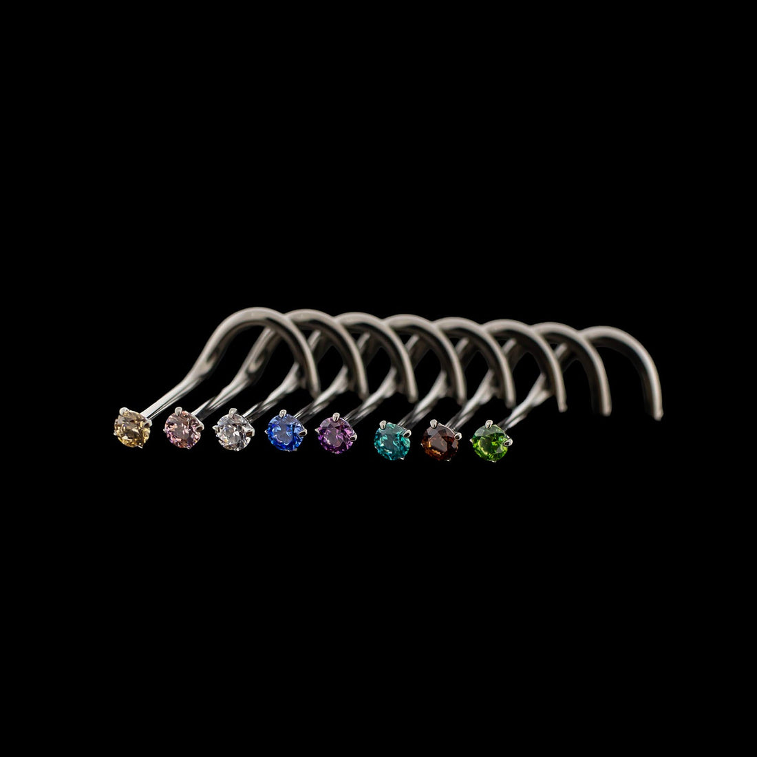 titanium nose screws with prong set gems