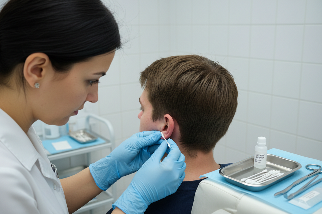 man getting ear cleaned by professional