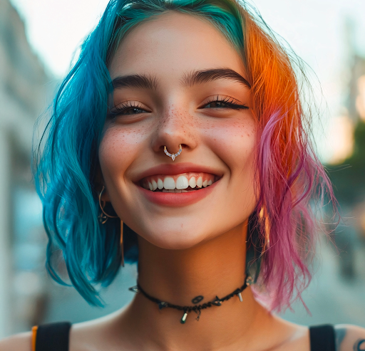 girl with colored hair and septum ring