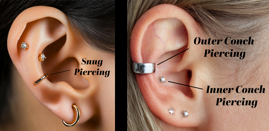 snug and conch piercing