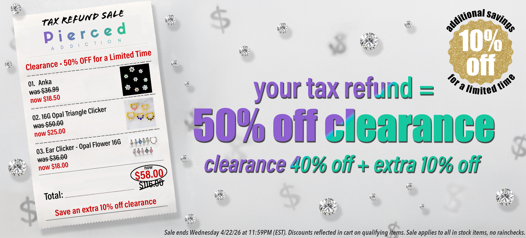 extra sale on clearance items banner- a receipt showing deep discounts