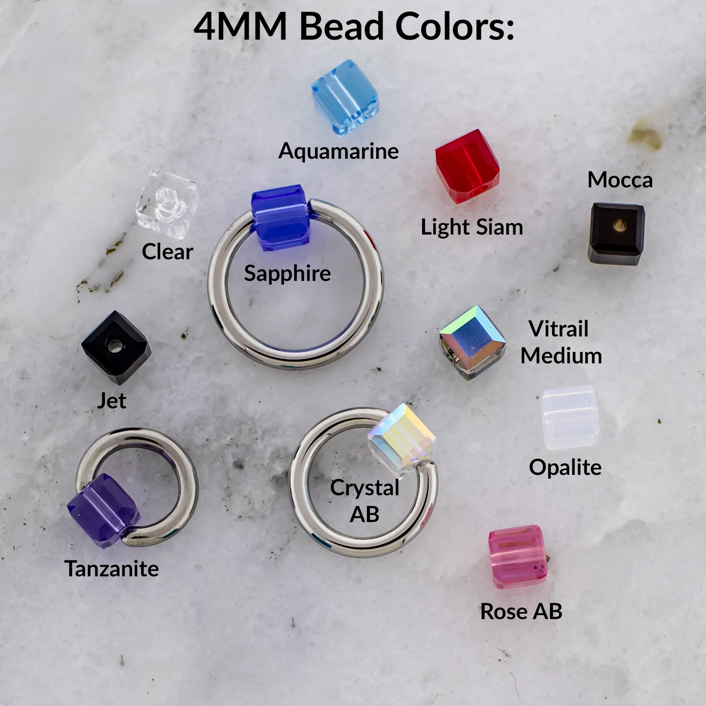 Crystal Cube Captive Bead Replacements- 4mm