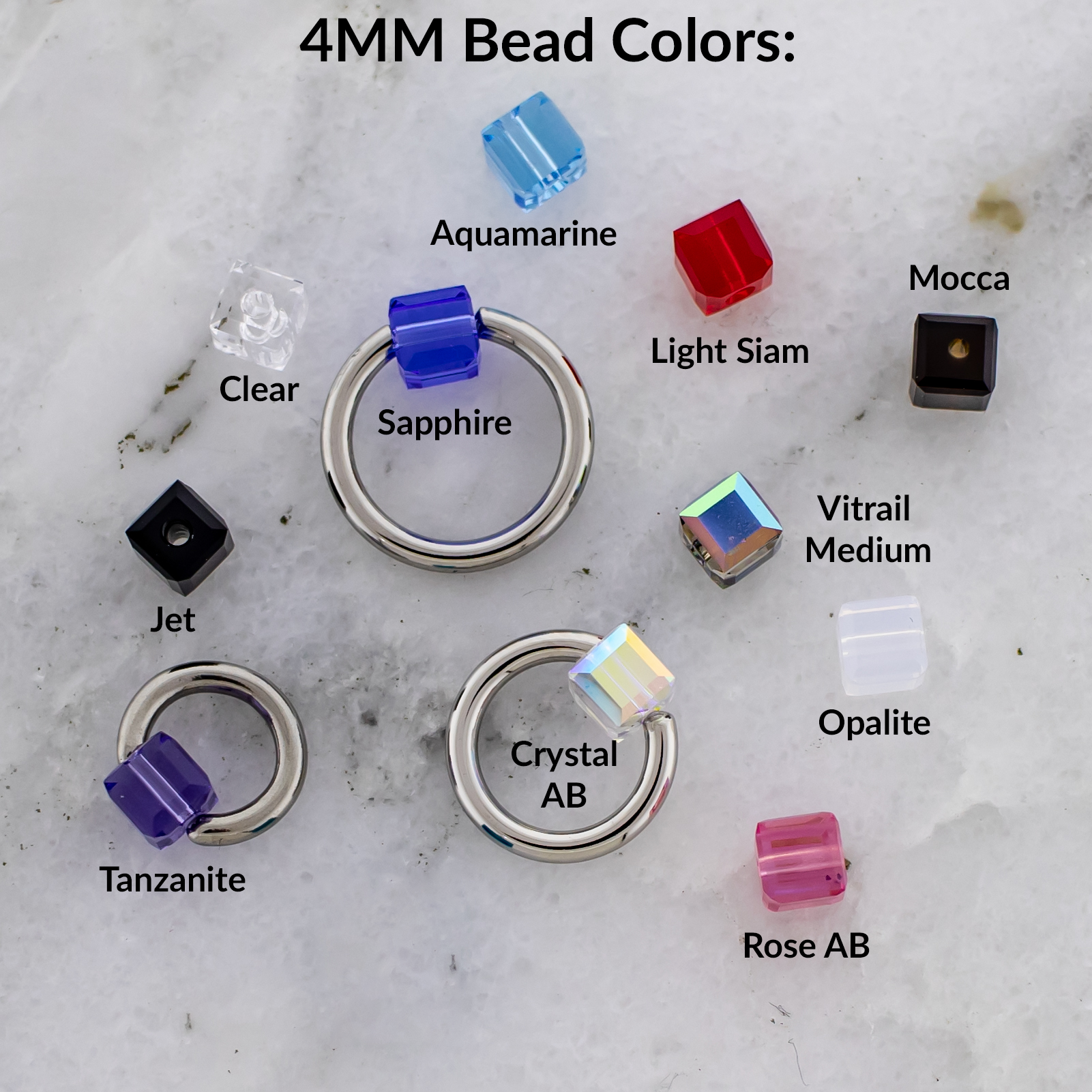 Crystal Cube Captive Bead Replacements- 4mm