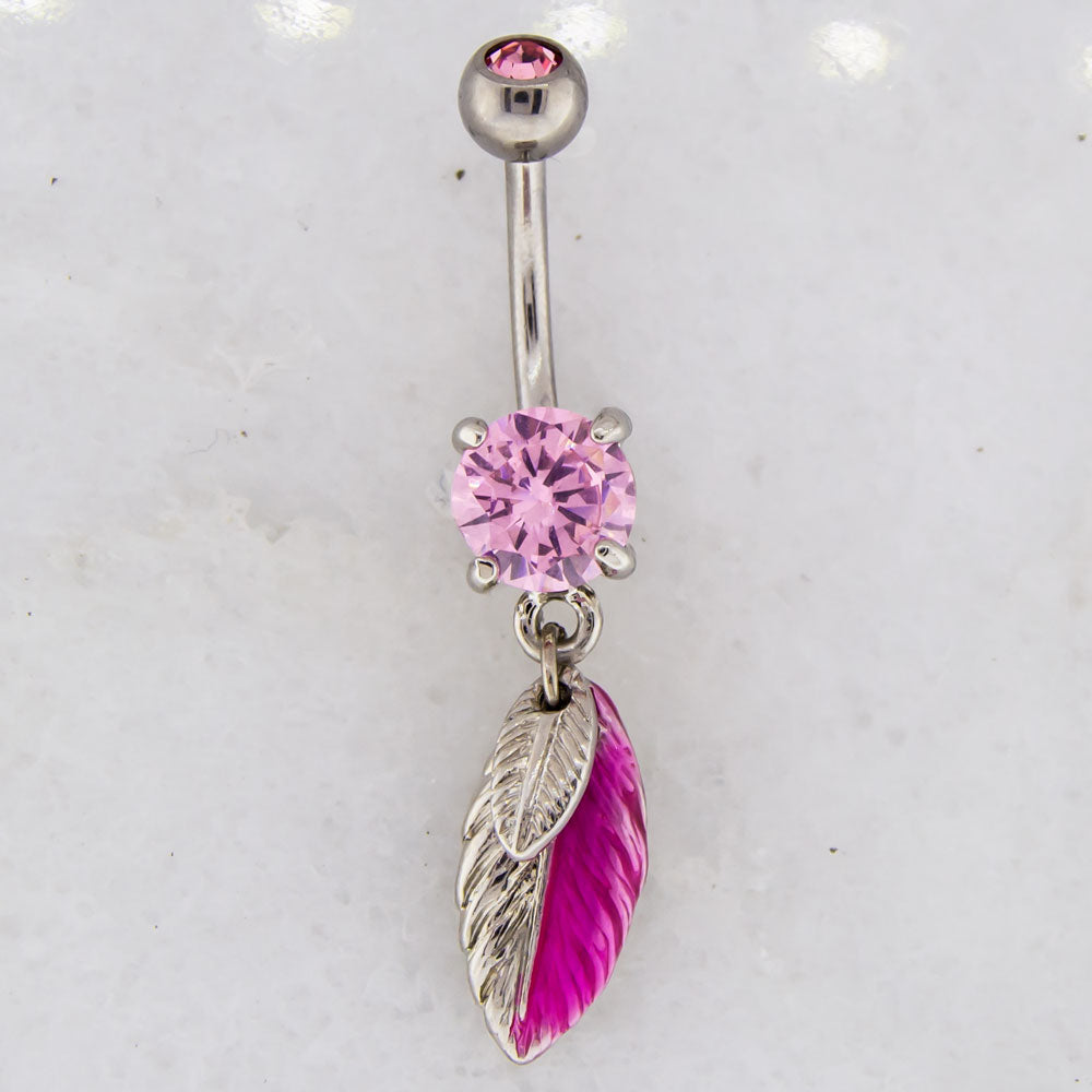14G Two Toned Pink Feather Navel Ring - Pierced Addiction