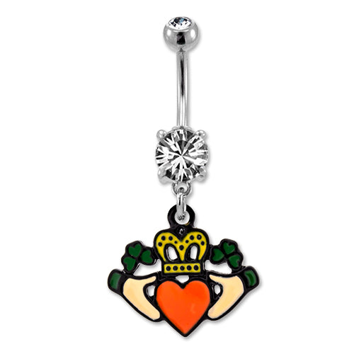 Irish Claddagh Dangle Navel Ring