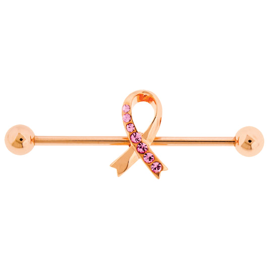 Gem Breast Cancer Awareness Industrial Barbell - Pierced Addiction