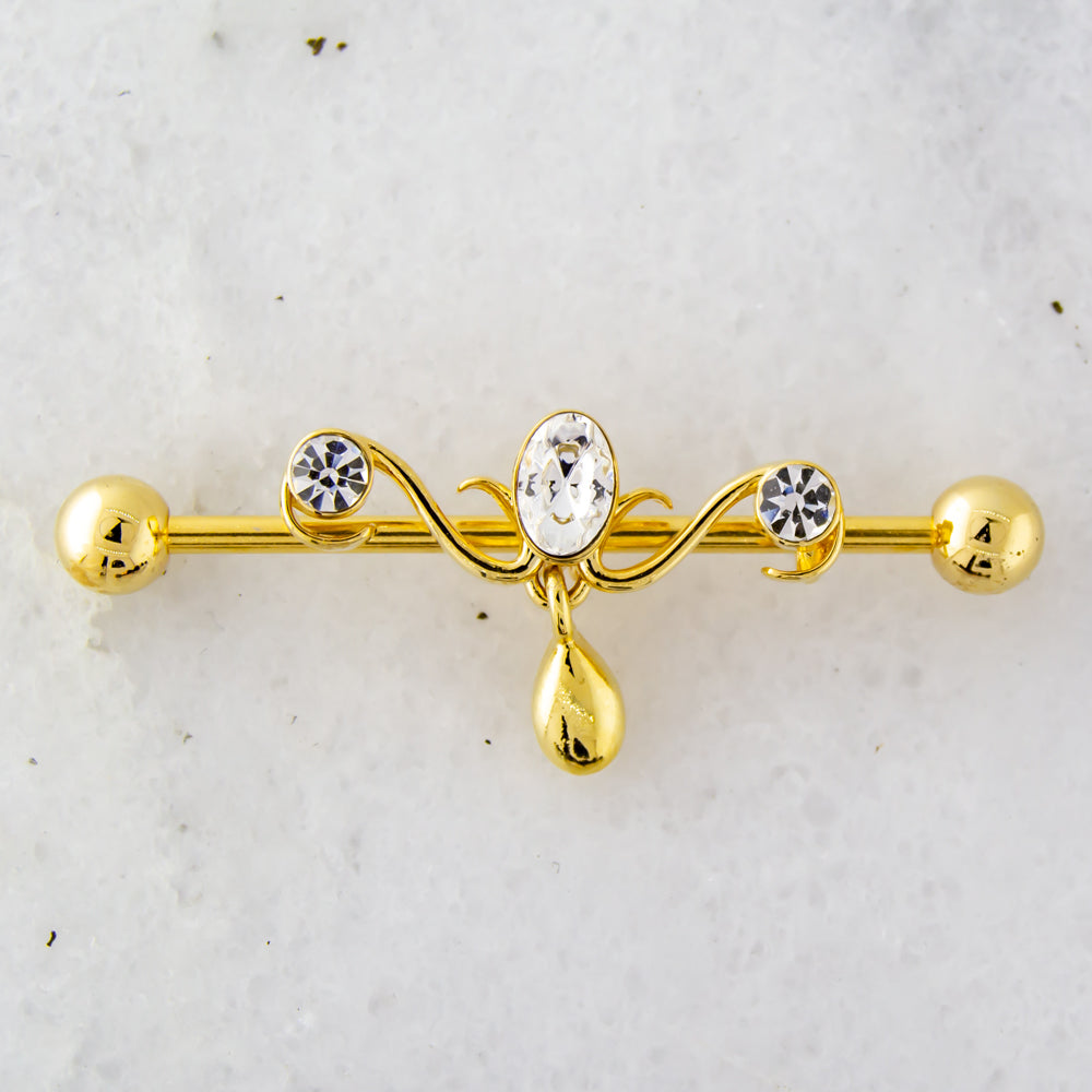 14G Industrial Barbell - Chandelier with Gems - Pierced Addiction