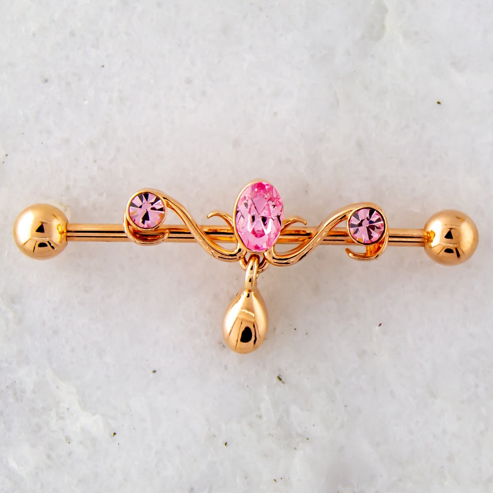 14G Industrial Barbell - Chandelier with Gems - Pierced Addiction