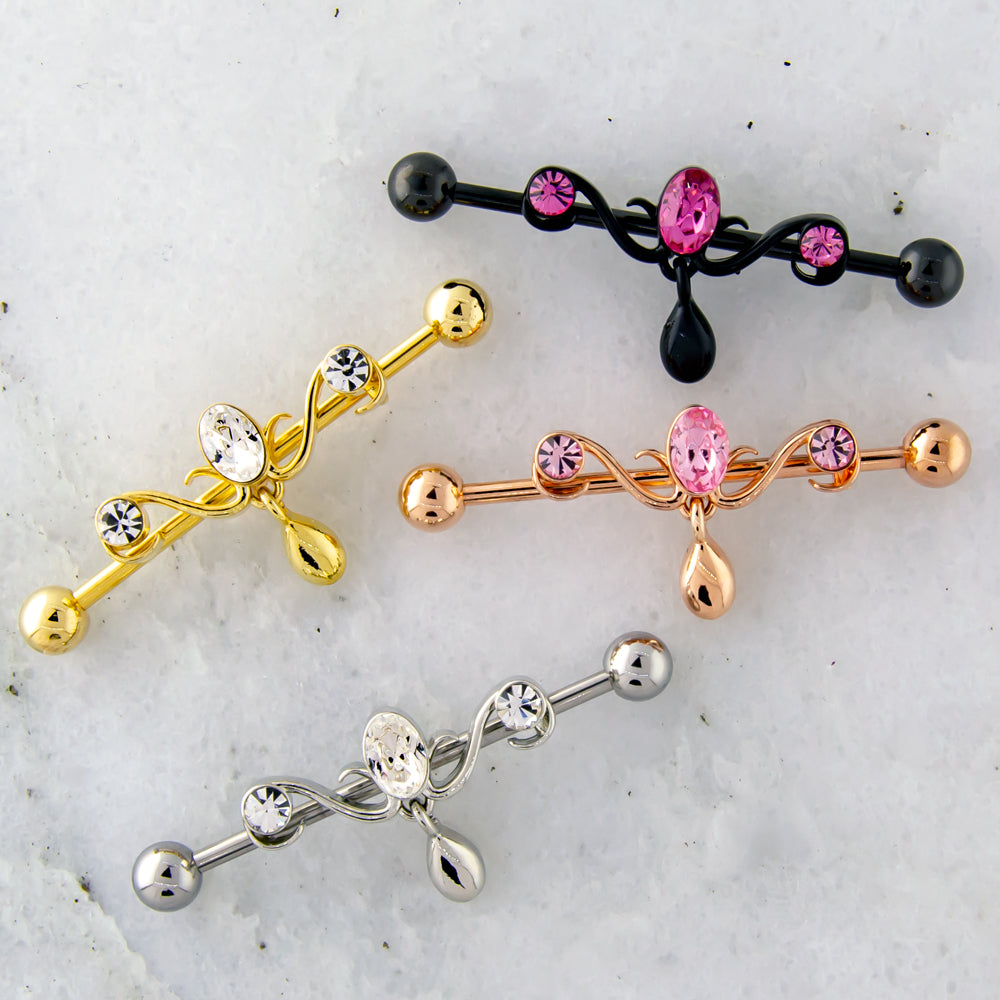 14G Industrial Barbell - Chandelier with Gems - Pierced Addiction