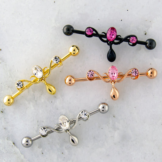 14G Industrial Barbell - Chandelier with Gems - Pierced Addiction