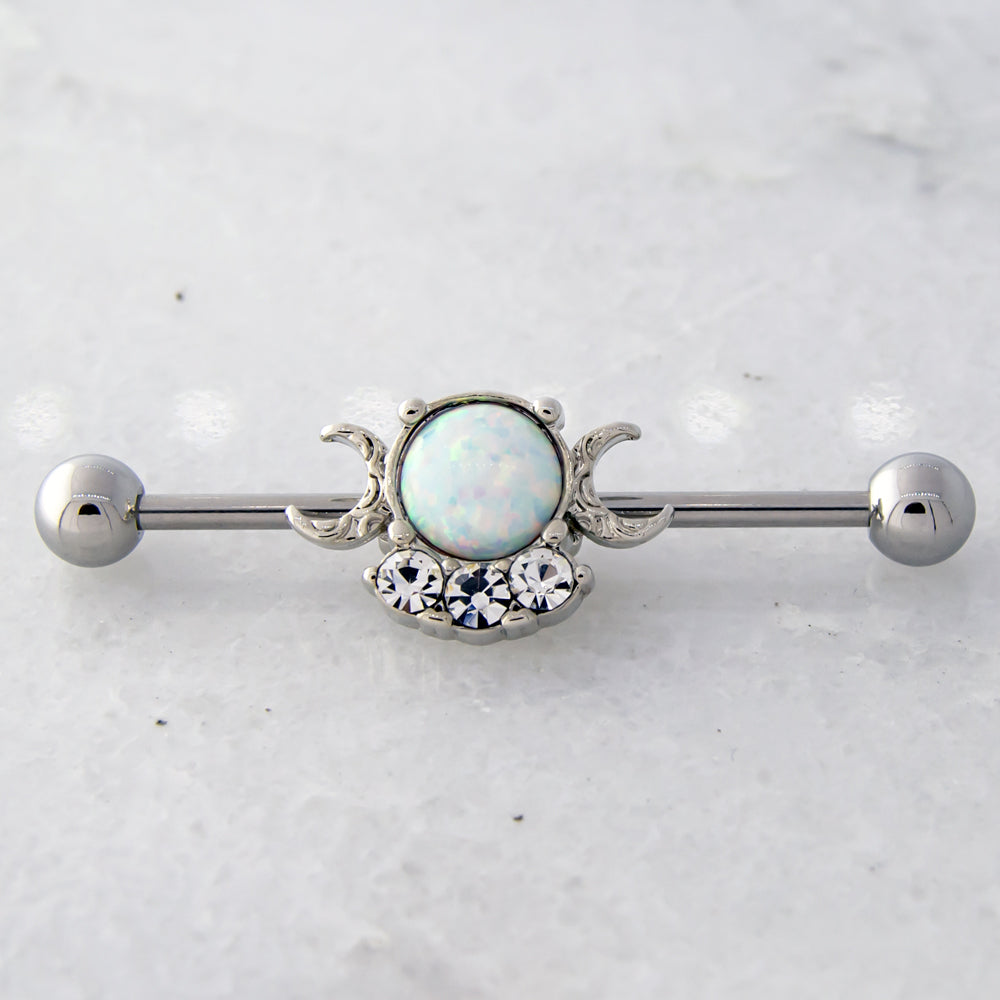 14G Opal Moon With Gems Industrial Barbell - Pierced Addiction