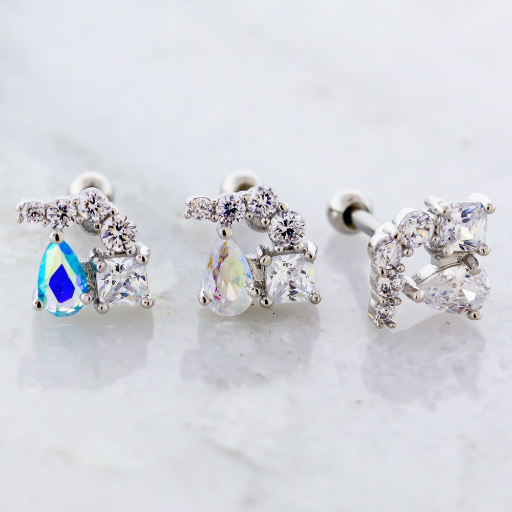 Multi-Shape Gem Cluster Ear Barbell - Pierced Addiction