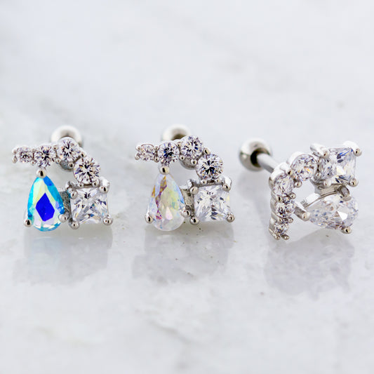Multi-Shape Gem Cluster Ear Barbell - Pierced Addiction